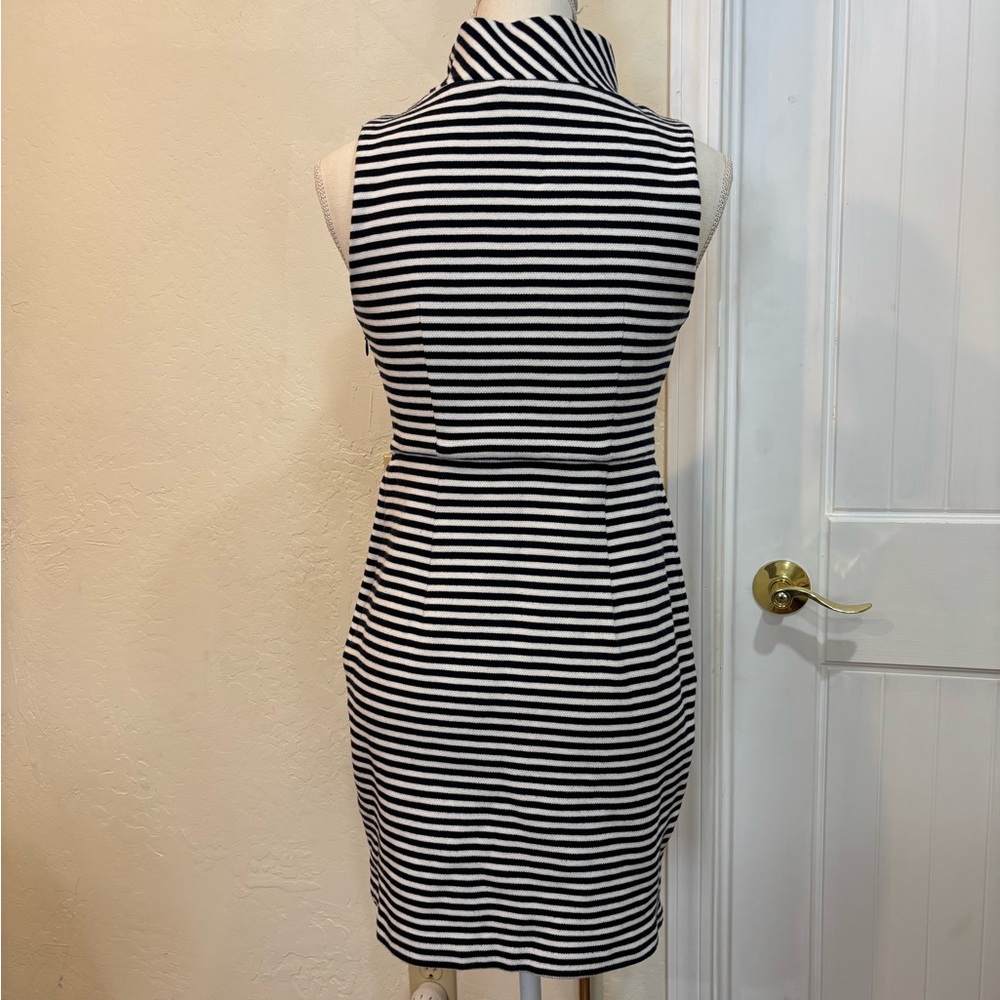 Boden Navy and White Striped Sleeveless Mock-Neck Dress - Picture 3 of 10